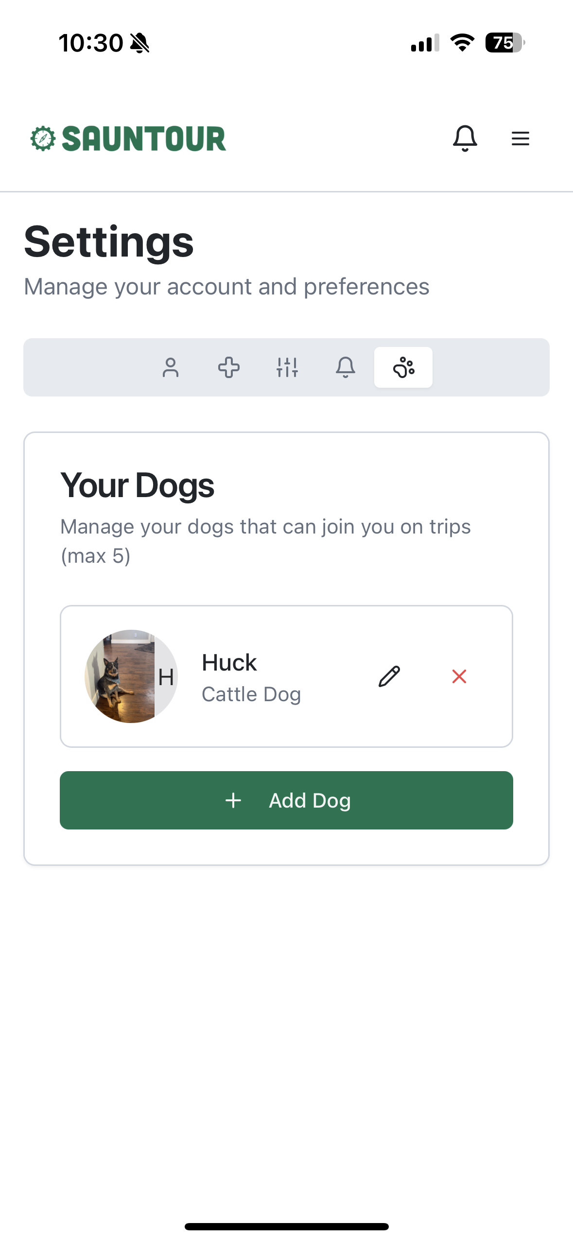 SAUNTOUR app invite friends and pets interface